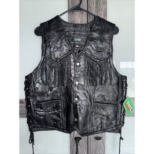 Vintage Italian Stone Design, Genuine, Buffalo, Leather Vest Fringe NWT Mens L